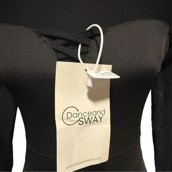 Dance & Sway Black Ballroom Dance Dress Size Large Full Skirt Sheer Long Sleeve - Picture 5 of 15